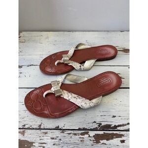 Coach Women's Leather Flip Flop Sandals Snake Print Bow Accent Size 5‎